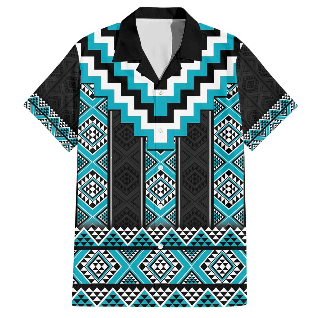 Turquoise Taniko Pattern Aotearoa Hawaiian Shirt Niho Taniwha Mix Poutama LT14