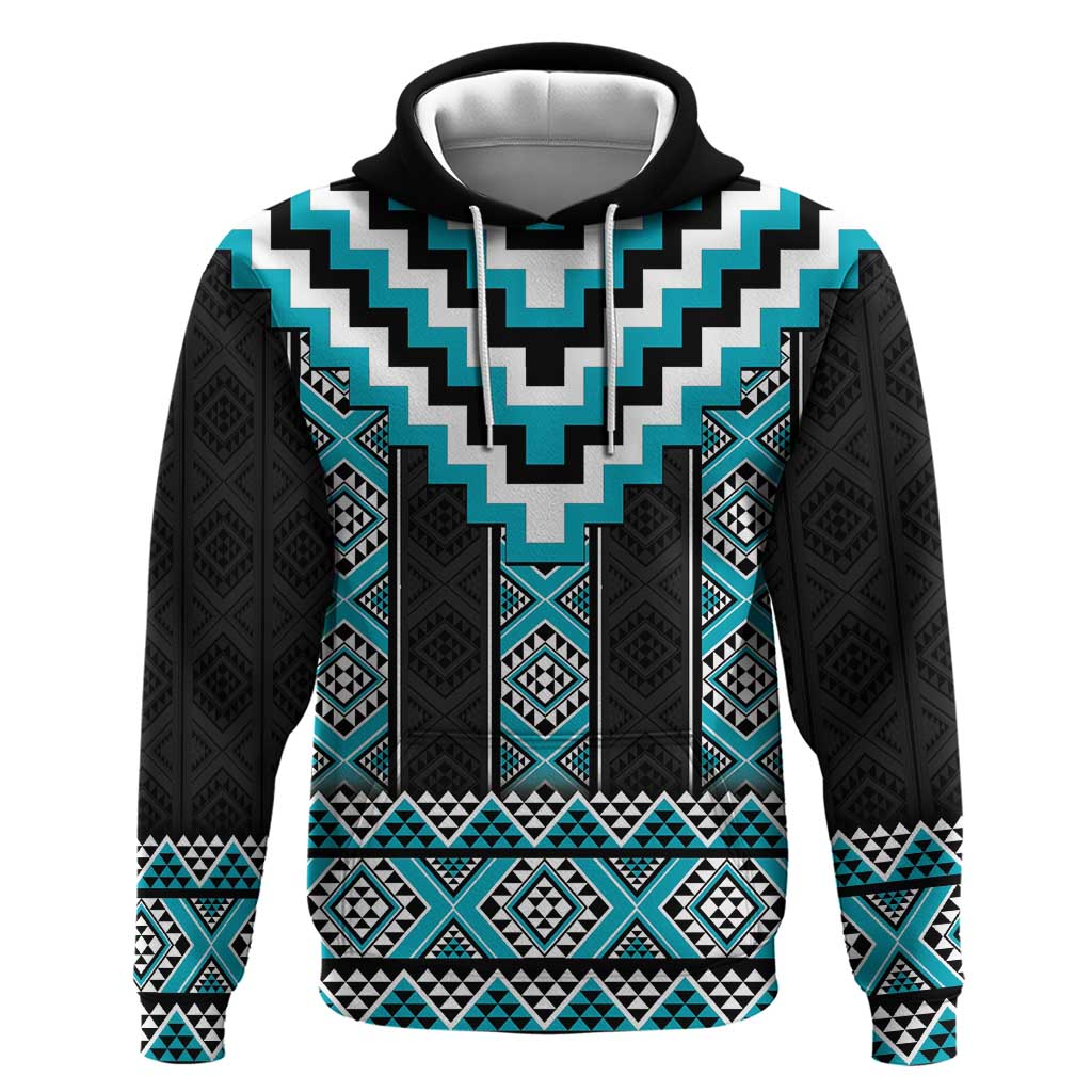 Turquoise Taniko Pattern Aotearoa Hoodie Niho Taniwha Mix Poutama LT14