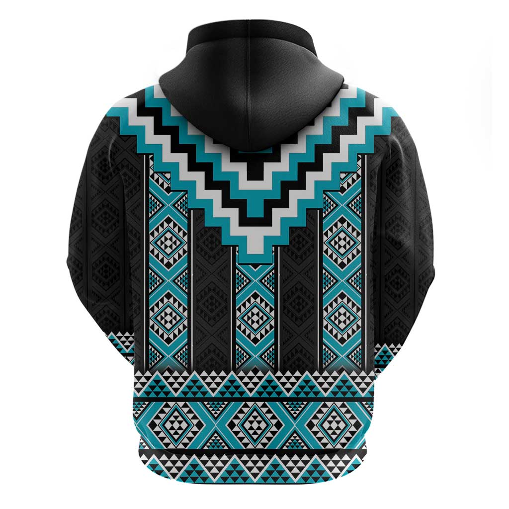 Turquoise Taniko Pattern Aotearoa Hoodie Niho Taniwha Mix Poutama LT14