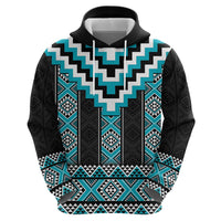 Turquoise Taniko Pattern Aotearoa Hoodie Niho Taniwha Mix Poutama LT14