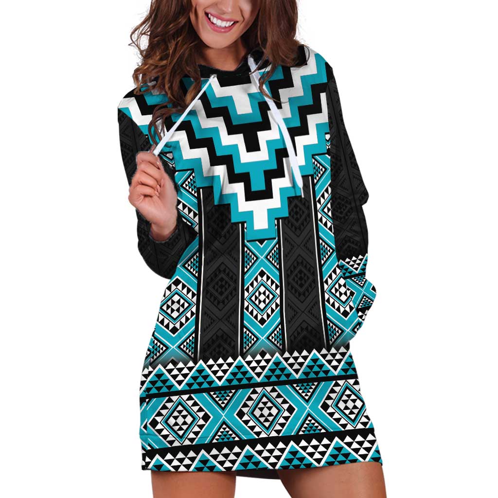 Turquoise Taniko Pattern Aotearoa Hoodie Dress Niho Taniwha Mix Poutama LT14