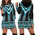 Turquoise Taniko Pattern Aotearoa Hoodie Dress Niho Taniwha Mix Poutama LT14