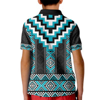 Turquoise Taniko Pattern Aotearoa Kid Polo Shirt Niho Taniwha Mix Poutama LT14