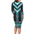 Turquoise Taniko Pattern Aotearoa Long Sleeve Bodycon Dress Niho Taniwha Mix Poutama LT14