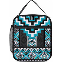 Turquoise Taniko Motifs Aotearoa Lunch Bag Niho Taniwha Mix Poutama LT14 10.2 × 8.3 × 4.3 inch Turquoise - Polynesian Pride
