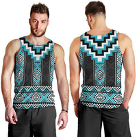 Turquoise Taniko Pattern Aotearoa Men Tank Top Niho Taniwha Mix Poutama LT14