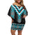 Turquoise Taniko Pattern Aotearoa Off Shoulder Short Dress Niho Taniwha Mix Poutama LT14