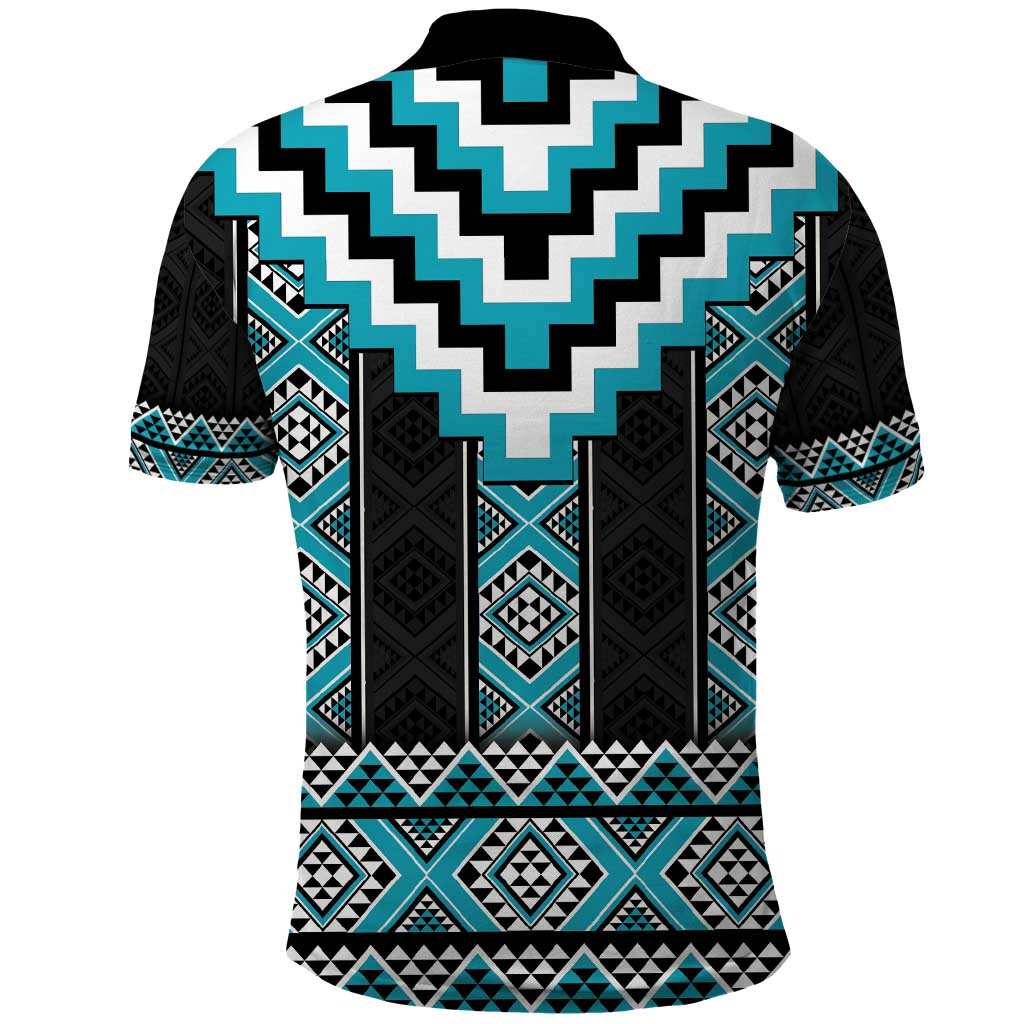 Turquoise Taniko Pattern Aotearoa Polo Shirt Niho Taniwha Mix Poutama LT14