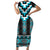 Turquoise Taniko Pattern Aotearoa Short Sleeve Bodycon Dress Niho Taniwha Mix Poutama LT14