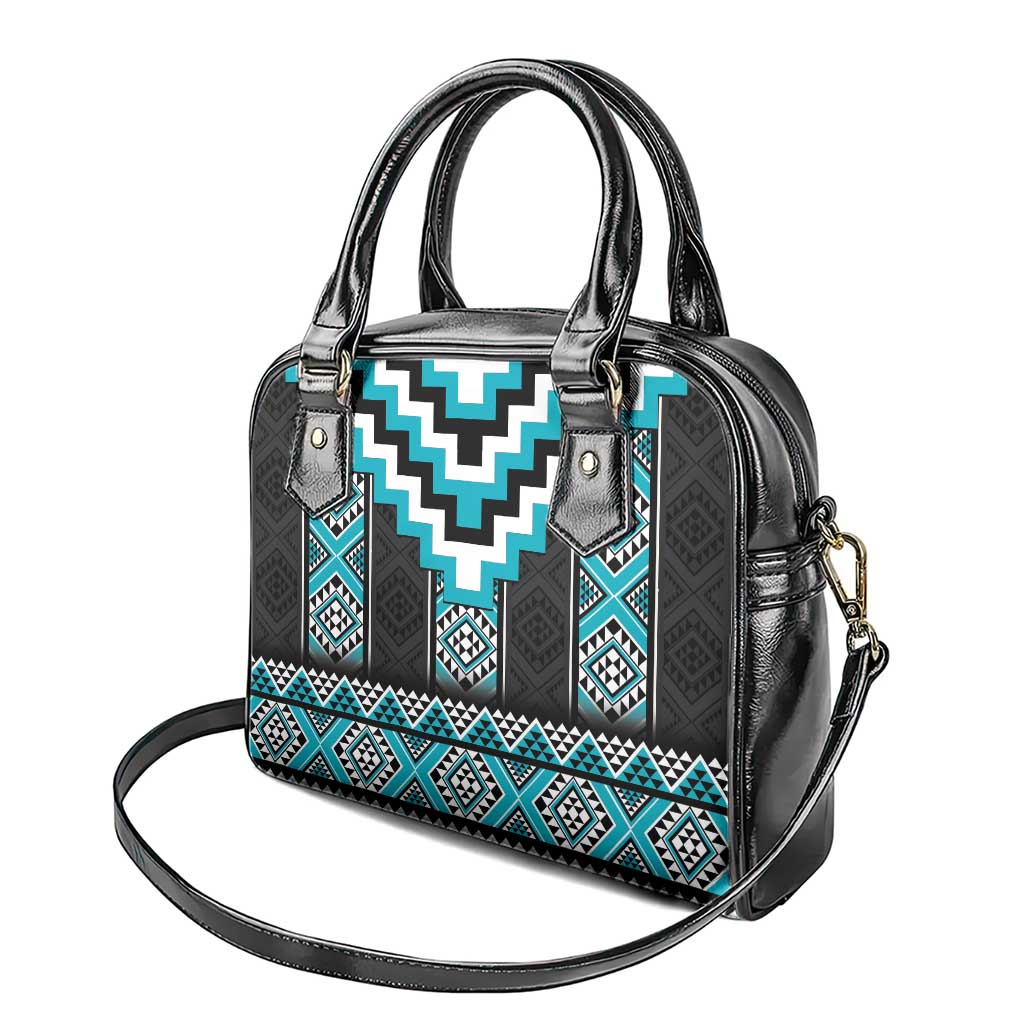 Turquoise Taniko Pattern Aotearoa Shoulder Handbag Niho Taniwha Mix Poutama