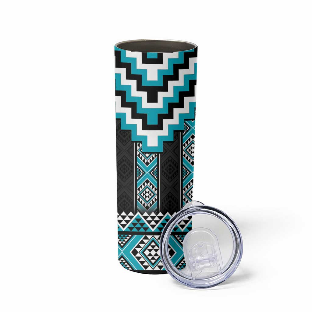Turquoise Taniko Pattern Aotearoa Skinny Tumbler Niho Taniwha Mix Poutama LT14 - Polynesian Pride