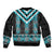 Turquoise Taniko Pattern Aotearoa Sleeve Zip Bomber Jacket Niho Taniwha Mix Poutama LT14