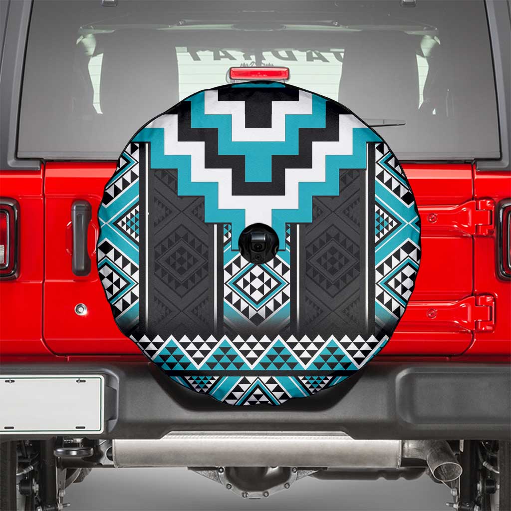 Turquoise Taniko Pattern Aotearoa Spare Tire Cover Niho Taniwha Mix Poutama