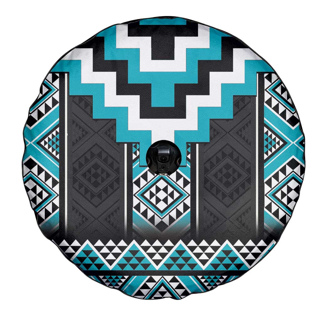 Turquoise Taniko Pattern Aotearoa Spare Tire Cover Niho Taniwha Mix Poutama