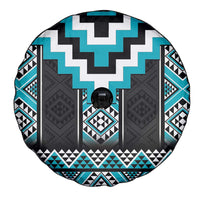 Turquoise Taniko Pattern Aotearoa Spare Tire Cover Niho Taniwha Mix Poutama