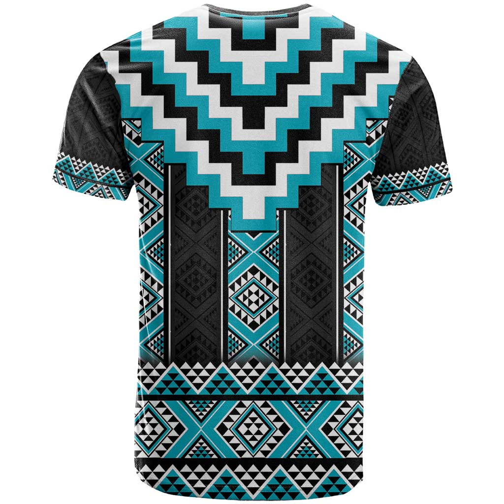 Turquoise Taniko Pattern Aotearoa T Shirt Niho Taniwha Mix Poutama LT14