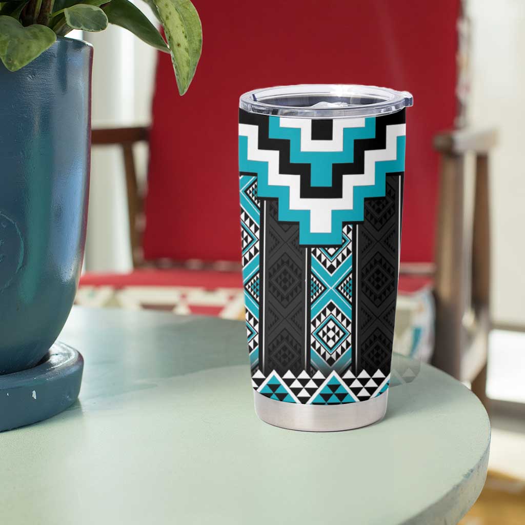 Turquoise Taniko Pattern Aotearoa Tumbler Cup Niho Taniwha Mix Poutama LT14