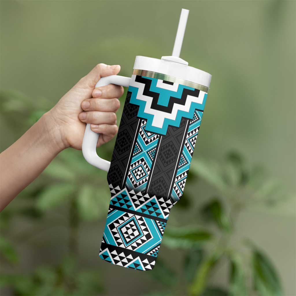 Turquoise Taniko Pattern Aotearoa Tumbler With Handle Niho Taniwha Mix Poutama LT14