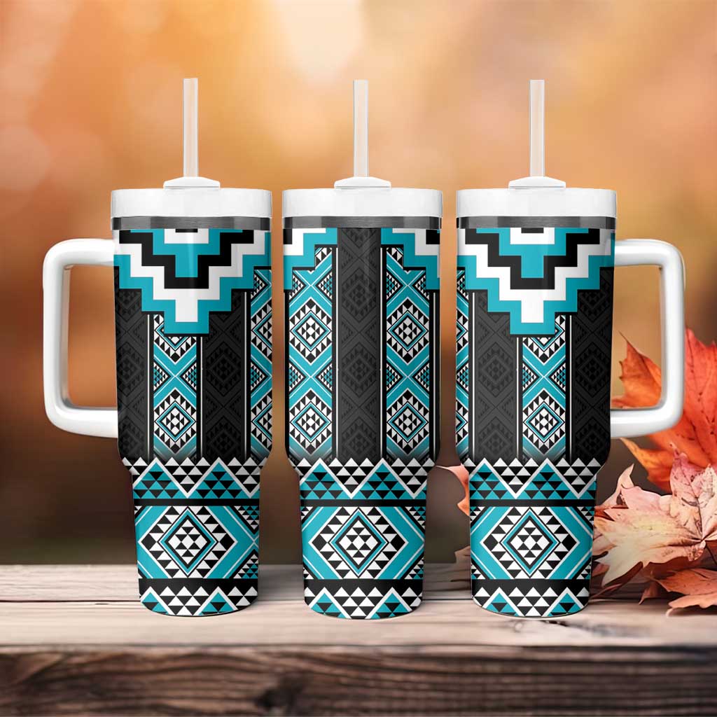 Turquoise Taniko Pattern Aotearoa Tumbler With Handle Niho Taniwha Mix Poutama LT14
