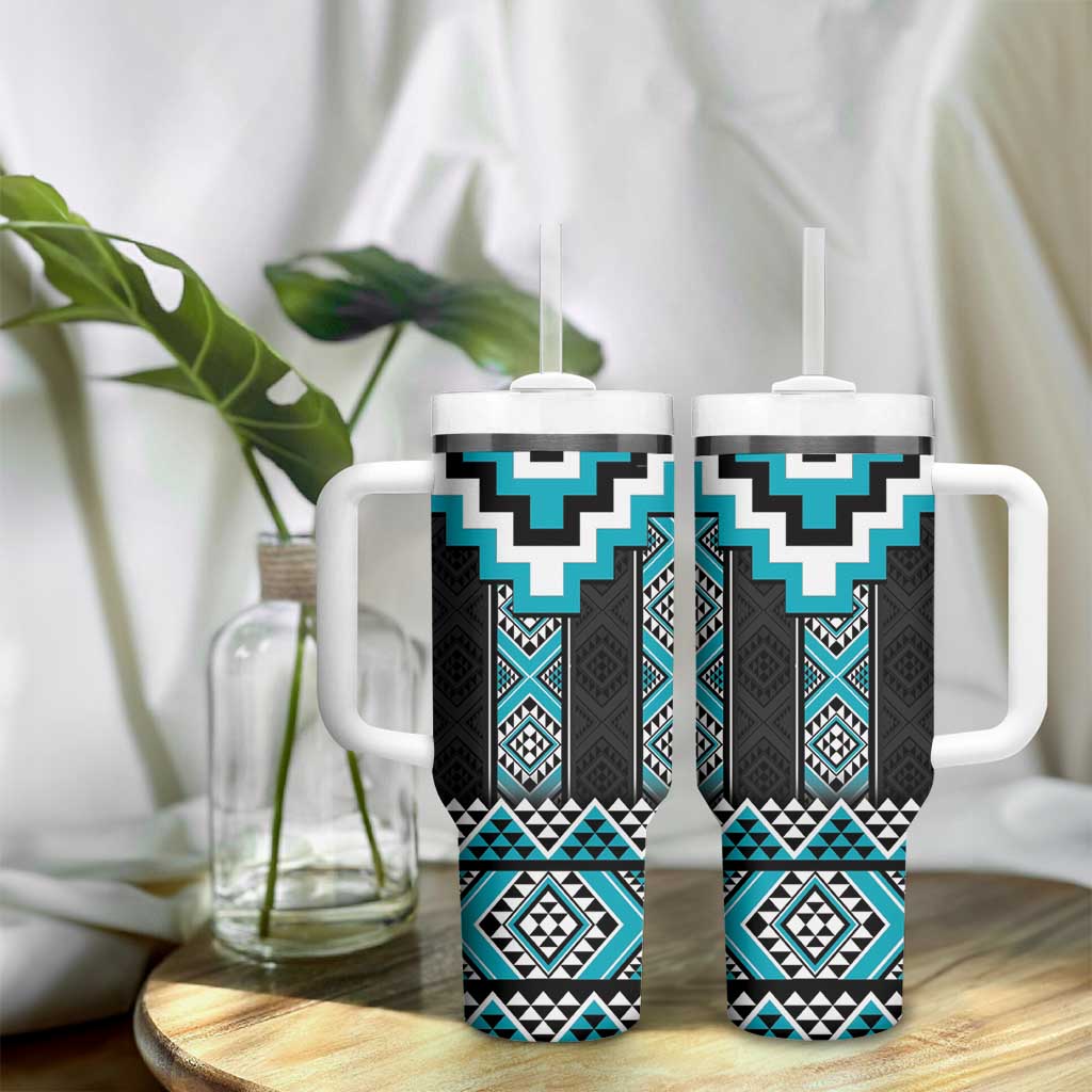 Turquoise Taniko Pattern Aotearoa Tumbler With Handle Niho Taniwha Mix Poutama LT14