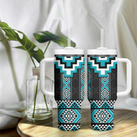 Turquoise Taniko Pattern Aotearoa Tumbler With Handle Niho Taniwha Mix Poutama LT14