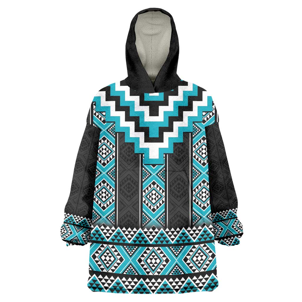 Turquoise Taniko Pattern Aotearoa Wearable Blanket Hoodie Niho Taniwha Mix Poutama LT14