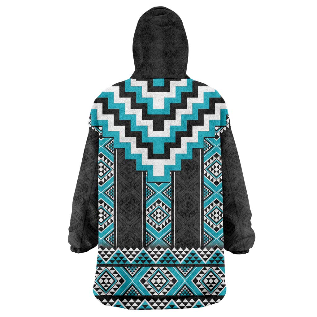 Turquoise Taniko Pattern Aotearoa Wearable Blanket Hoodie Niho Taniwha Mix Poutama LT14