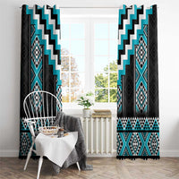 Turquoise Taniko Pattern Aotearoa Window Curtain Niho Taniwha Mix Poutama