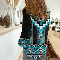 Turquoise Taniko Pattern Aotearoa Women Casual Shirt Niho Taniwha Mix Poutama LT14 - Polynesian Pride