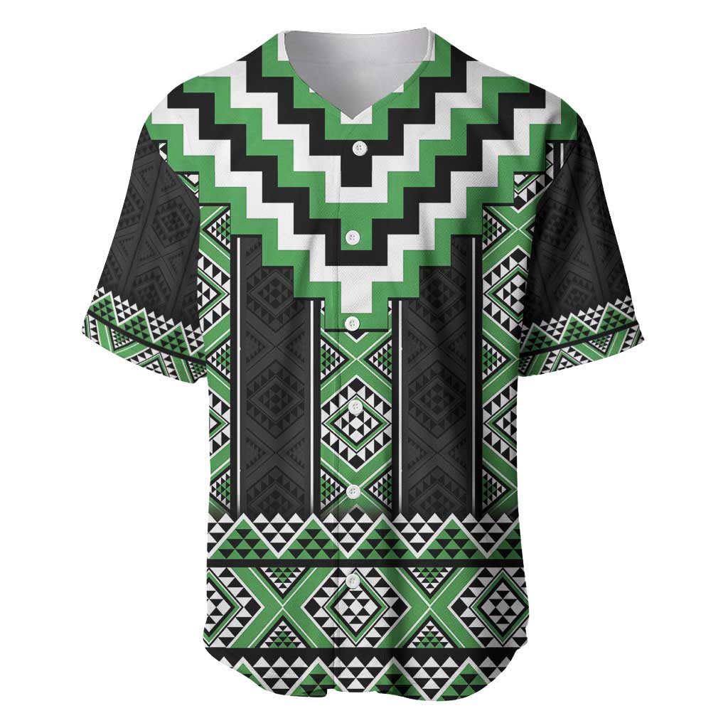 Green Taniko Pattern Aotearoa Baseball Jersey Niho Taniwha Mix Poutama LT14