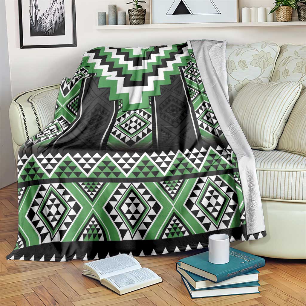 Green Taniko Pattern Aotearoa Blanket Niho Taniwha Mix Poutama