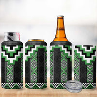 Green Taniko Pattern Aotearoa 4 in 1 Can Cooler Tumbler Niho Taniwha Mix Poutama LT14