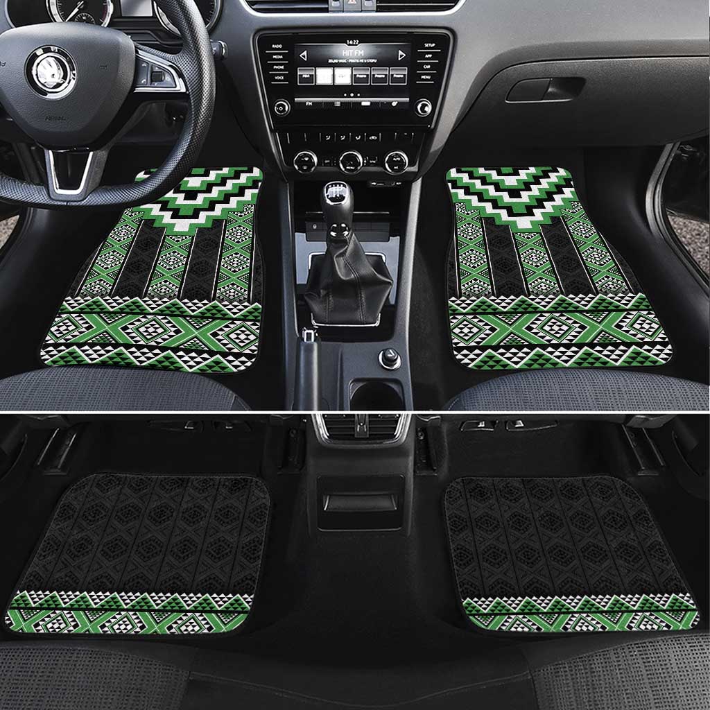 Green Taniko Pattern Aotearoa Car Mats Niho Taniwha Mix Poutama