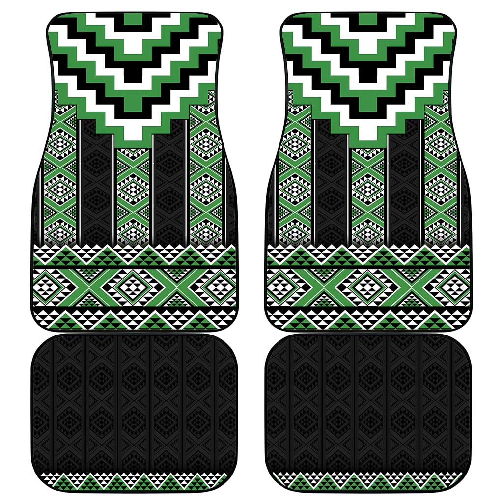 Green Taniko Pattern Aotearoa Car Mats Niho Taniwha Mix Poutama