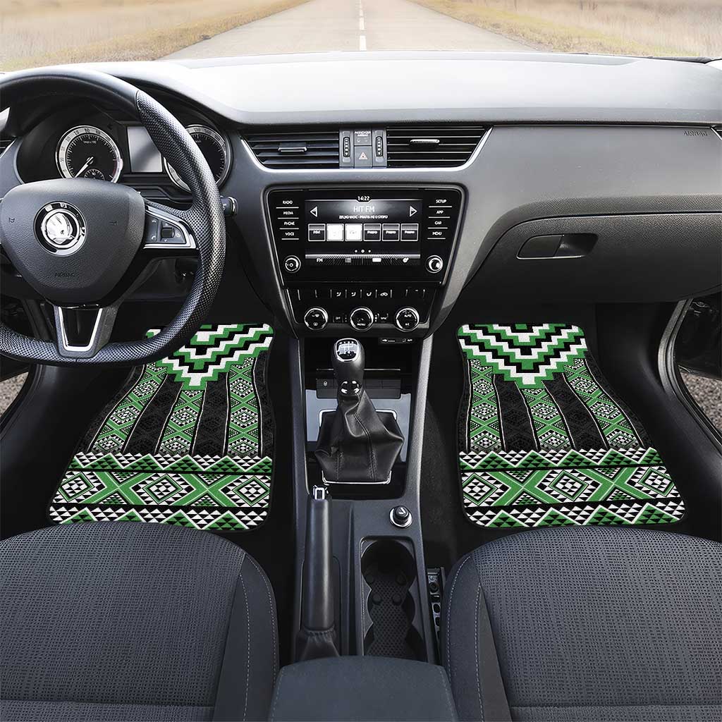 Green Taniko Pattern Aotearoa Car Mats Niho Taniwha Mix Poutama