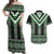 Green Taniko Pattern Aotearoa Couples Matching Off Shoulder Maxi Dress and Hawaiian Shirt Niho Taniwha Mix Poutama LT14