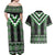 Green Taniko Pattern Aotearoa Couples Matching Off Shoulder Maxi Dress and Hawaiian Shirt Niho Taniwha Mix Poutama LT14