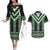 Green Taniko Pattern Aotearoa Couples Matching Off The Shoulder Long Sleeve Dress and Hawaiian Shirt Niho Taniwha Mix Poutama LT14