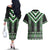 Green Taniko Pattern Aotearoa Couples Matching Off The Shoulder Long Sleeve Dress and Hawaiian Shirt Niho Taniwha Mix Poutama LT14