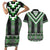 Green Taniko Pattern Aotearoa Couples Matching Short Sleeve Bodycon Dress and Hawaiian Shirt Niho Taniwha Mix Poutama LT14