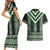 Green Taniko Pattern Aotearoa Couples Matching Short Sleeve Bodycon Dress and Hawaiian Shirt Niho Taniwha Mix Poutama LT14