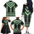 Green Taniko Pattern Aotearoa Family Matching Off The Shoulder Long Sleeve Dress and Hawaiian Shirt Niho Taniwha Mix Poutama LT14