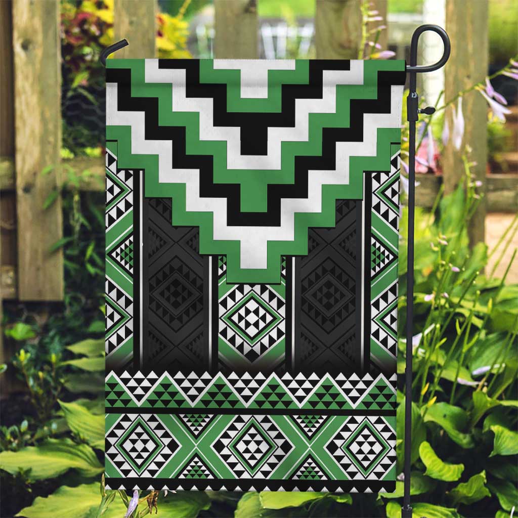 Green Taniko Pattern Aotearoa Garden Flag Niho Taniwha Mix Poutama