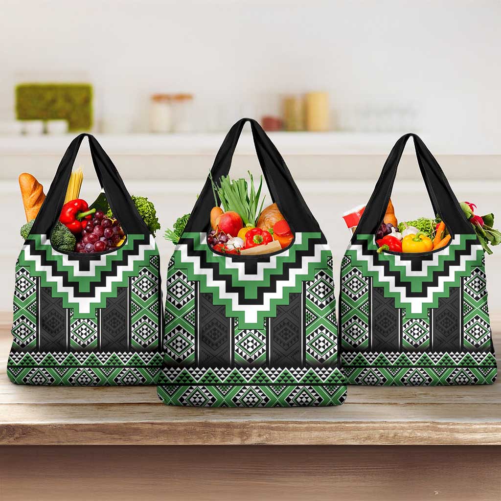 Green Taniko Pattern Aotearoa Grocery Bag Niho Taniwha Mix Poutama