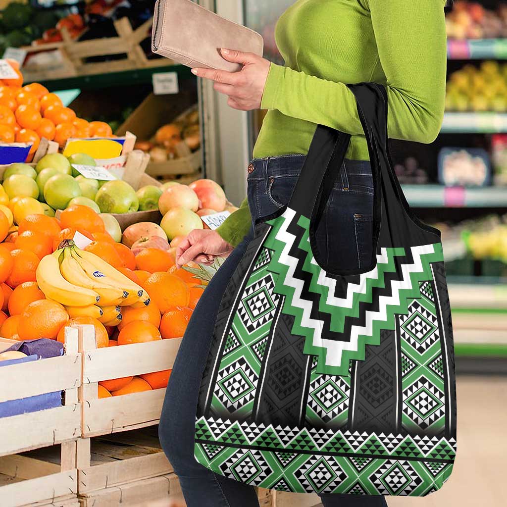 Green Taniko Pattern Aotearoa Grocery Bag Niho Taniwha Mix Poutama