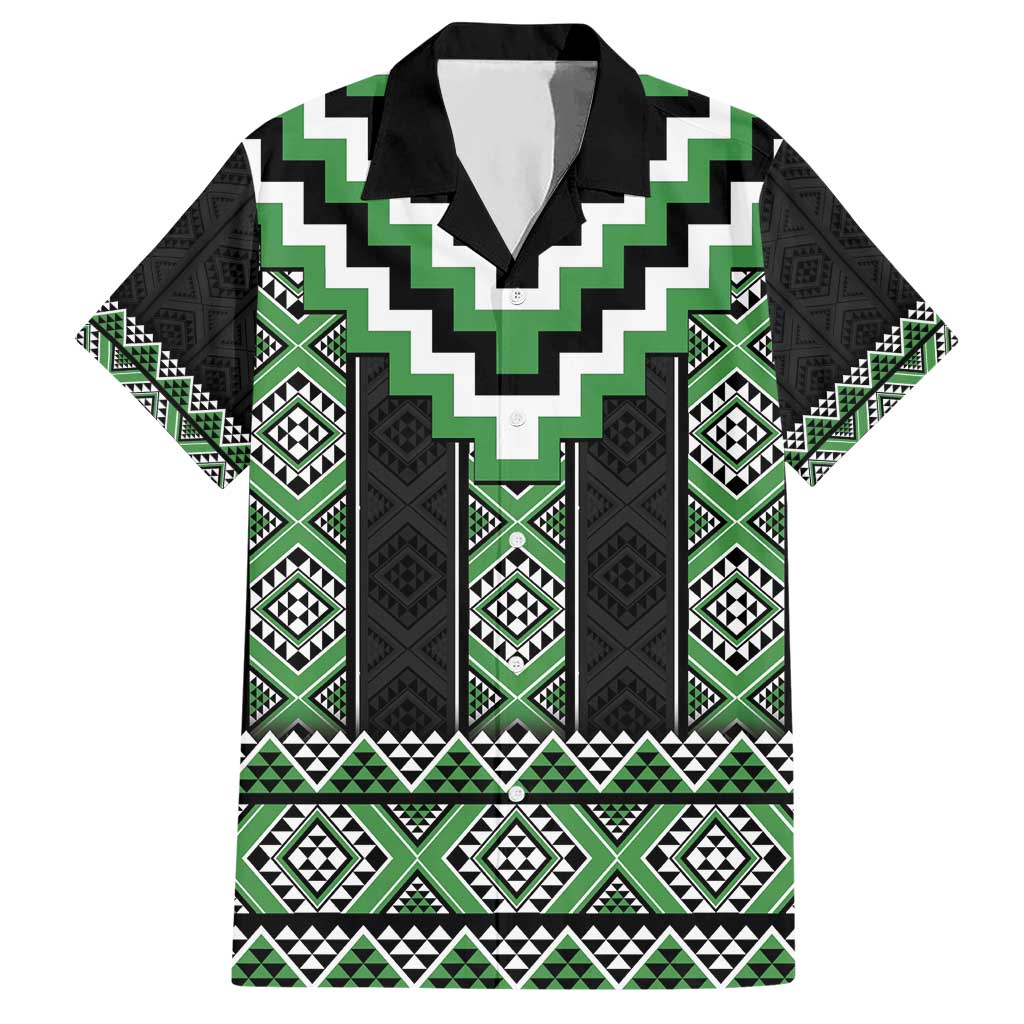 Green Taniko Pattern Aotearoa Hawaiian Shirt Niho Taniwha Mix Poutama LT14