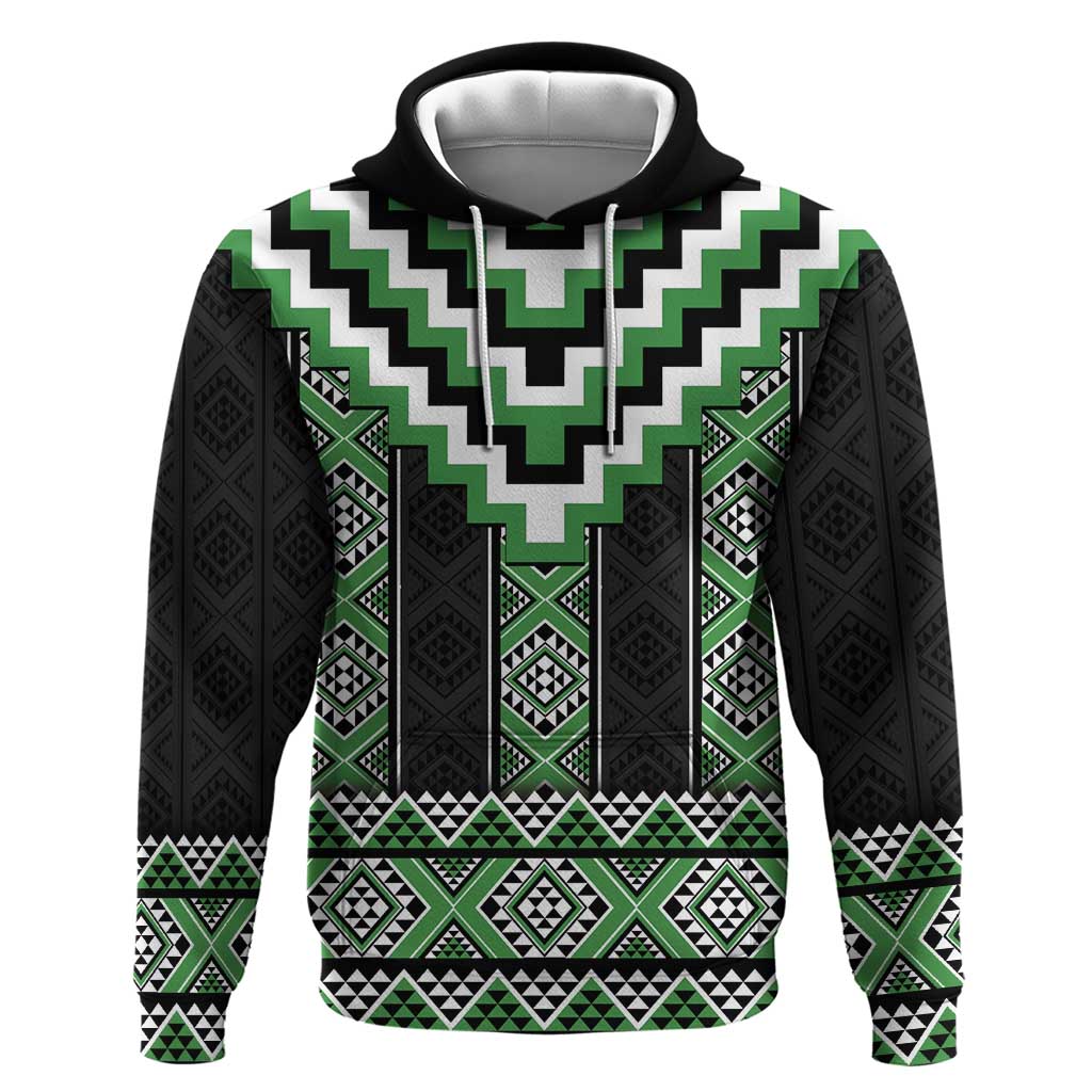 Green Taniko Pattern Aotearoa Hoodie Niho Taniwha Mix Poutama LT14