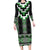 Green Taniko Pattern Aotearoa Long Sleeve Bodycon Dress Niho Taniwha Mix Poutama LT14