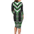 Green Taniko Pattern Aotearoa Long Sleeve Bodycon Dress Niho Taniwha Mix Poutama LT14