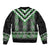 Green Taniko Pattern Aotearoa Sleeve Zip Bomber Jacket Niho Taniwha Mix Poutama LT14